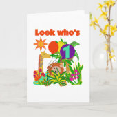 Safari Eerste Verjaardag Tshirts en geschenken Kaart (Gele Bloem)