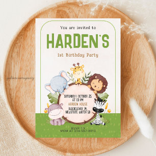 Safari eerste verjaardag uitnodigen oerwoud dier kaart