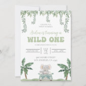 Safari Eerste Verjaardag Uitnodiging Zacht Groen (Voorkant)