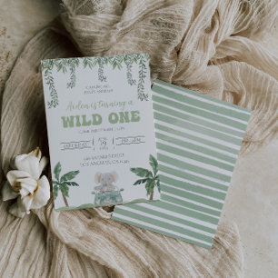 Safari Eerste Verjaardag Uitnodiging Zacht Groen