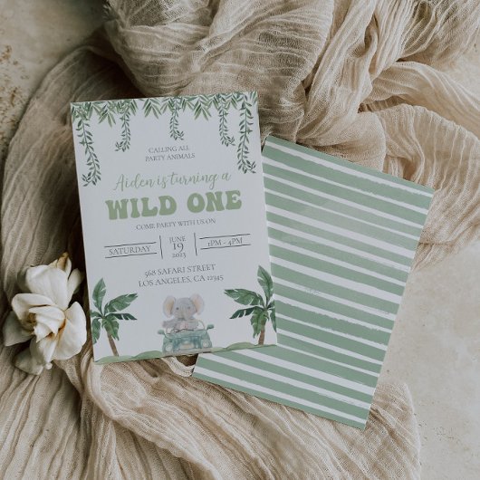 Safari Eerste Verjaardag Uitnodiging Zacht Groen