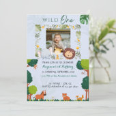 Safari Eerste Verjaardag Uitnodigingen Wild One Pa (Staand voorkant)