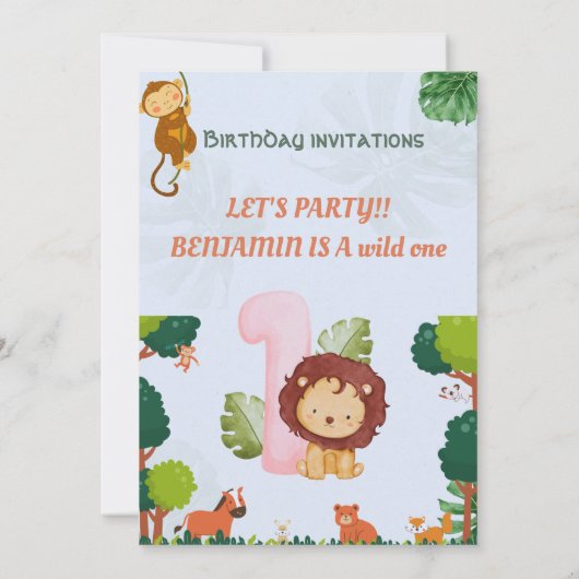 Safari Eerste Verjaardag Uitnodigingen Wild One Pa (Achterkant)
