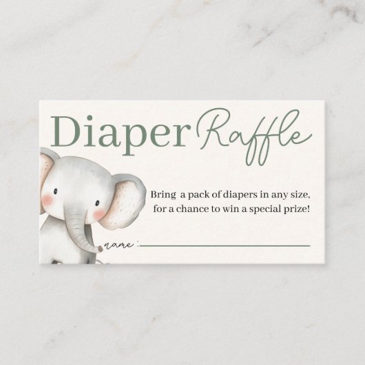 Safari Elephant Baby shower Luier Raffle Informatiekaartje (Voorkant)