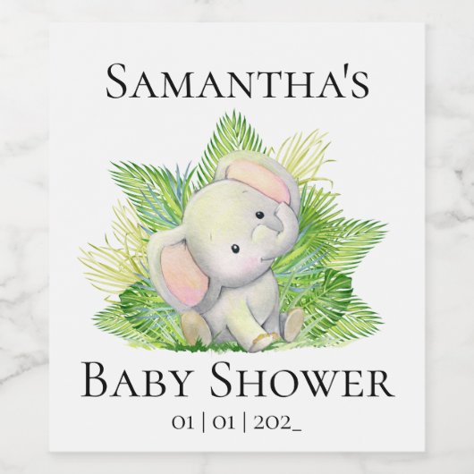 Safari Elephant Baby shower Wine Label Wijn Etiket (Enkel label)