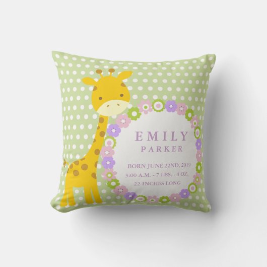 Safari Elephant Birth Announcement Stats Pillow Kussen (Voorkant)
