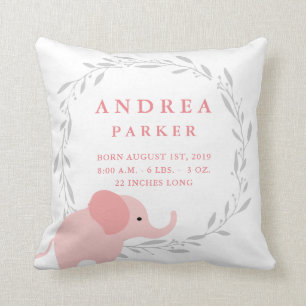 Safari Elephant Birth Announcement Stats Pillow Kussen