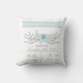 Safari Elephant Birth Announcement Stats Pillow Kussen (Voorkant)