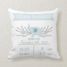 Safari Elephant Birth Announcement Stats Pillow Kussen