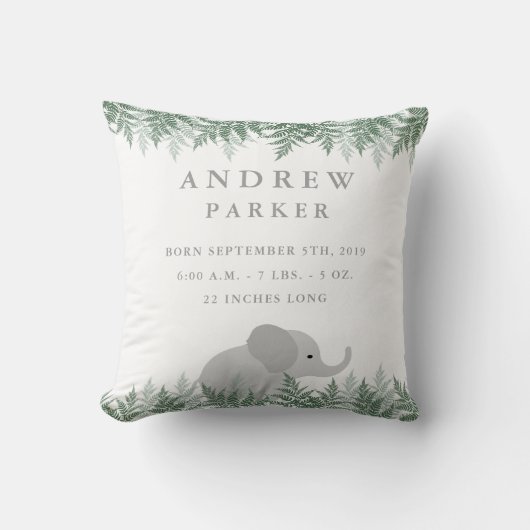 Safari Elephant Birth Announcement Stats Pillow Kussen (Voorkant)