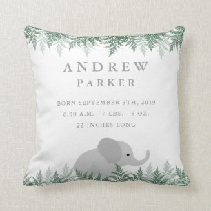 Safari Elephant Birth Announcement Stats Pillow Kussen