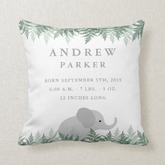 Safari Elephant Birth Announcement Stats Pillow Kussen