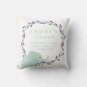 Safari Elephant Birth Announcement Stats Pillow Kussen (Voorkant)