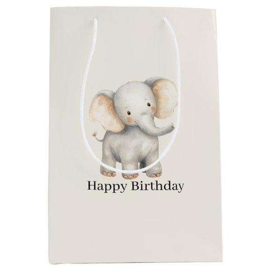 Safari Elephant Birthday Medium Cadeauzakje (Voorkant)