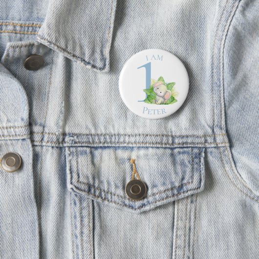 Safari Elephant Blue BIRTHDAY Button (In situ)