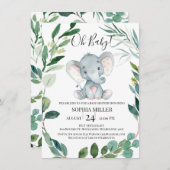 Safari Elephant Foliage Krans Baby shower Kaart (Voorkant / Achterkant)