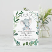 Safari Elephant Foliage Krans Baby shower Kaart (Staand voorkant)