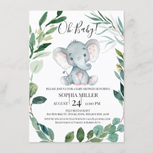 Safari Elephant Foliage Krans Baby shower Kaart