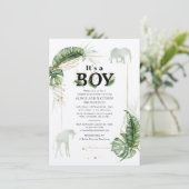 Safari Elephant Giraffe Botanical Boy Baby shower Kaart (Staand voorkant)