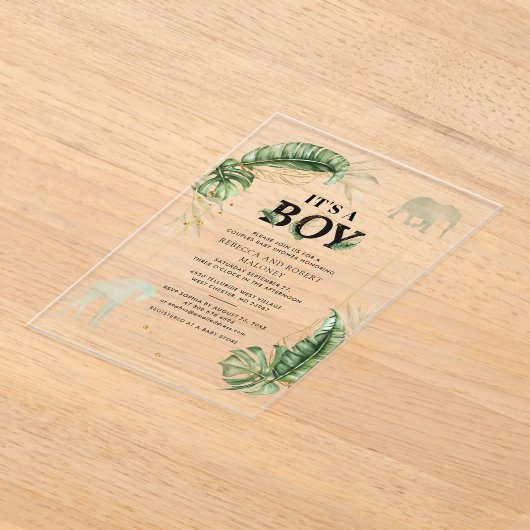 Safari Elephant Giraffe Boy Baby shower Acryl Uitnodigingen (Laagn)