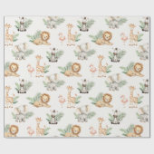 Safari Elephant Giraffe Zebra Flamingo Lion Animal Cadeaupapier (Vlak)