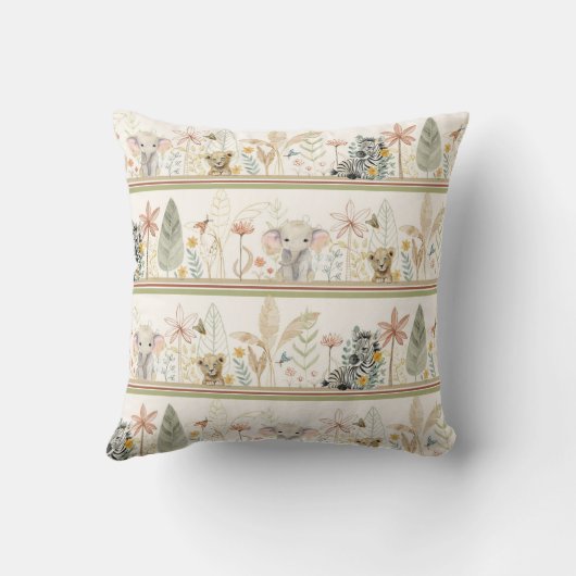 Safari Elephant Lion Zebra Oerwoud Foliage Baby Bo Kussen (Achterkant)