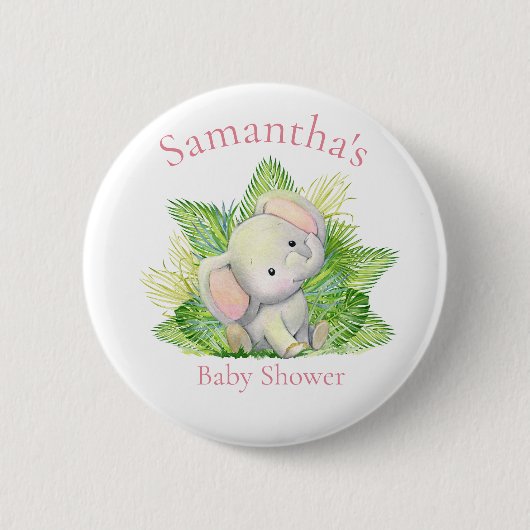Safari Elephant Pink Baby shower Button (Voorkant)