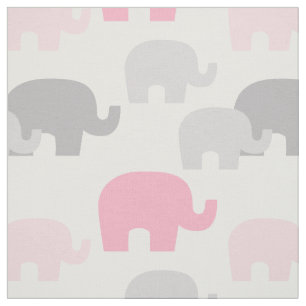 Safari Elephant Pink Silhouette Baby Girl Stof