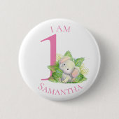 Safari Elephant roze BIRTHDAY Button (Voorkant)