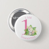 Safari Elephant roze BIRTHDAY Button (Voorkant /achterkant)