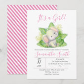 Safari Elephant roze uitnodiging (Voorkant / Achterkant)