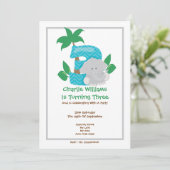 Safari Elephant Third Birthday Party Kaart (Staand voorkant)