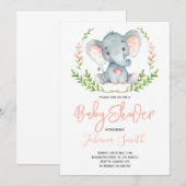 Safari Elephant Waterverf Girl Baby shower Kaart (Voorkant / Achterkant)