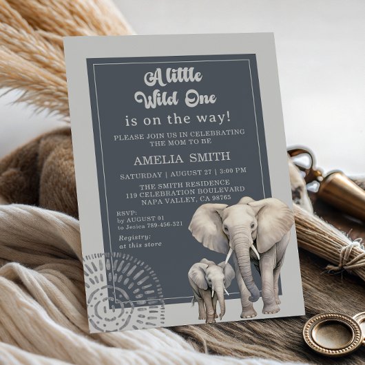 Safari Elephant Wild One Baby shower Kaart