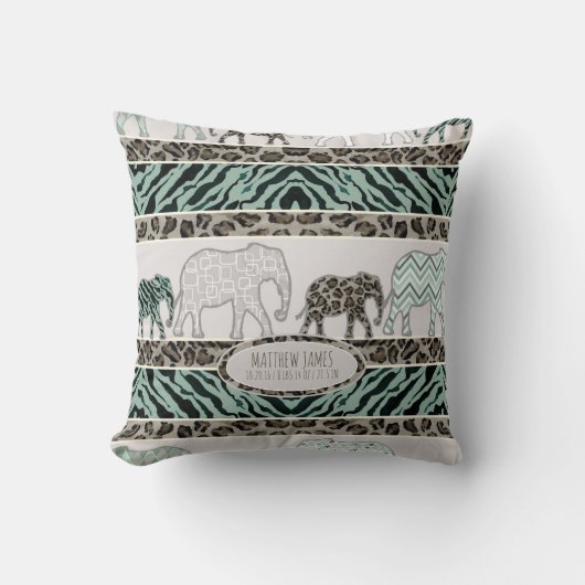 Safari Elephants Baby Boy Nursery Leopard Zebra Kussen (Voorkant)