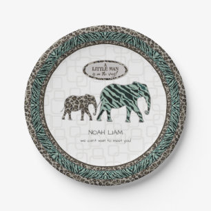 Safari Elephants Little Man Baby Zebra Shower Papieren Bordje
