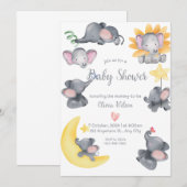 Safari Elephants Waterverf Baby shower Kaart (Voorkant / Achterkant)