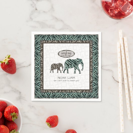 Safari Elephants Zebra Little Man Boy Baby shower Servet (Insitu)