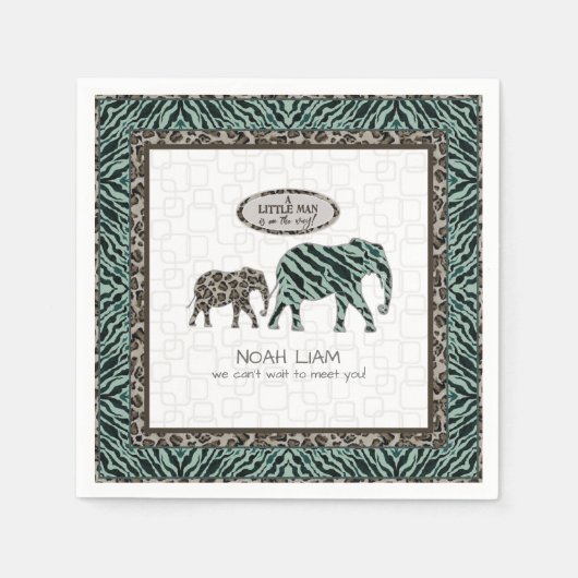 Safari Elephants Zebra Little Man Boy Baby shower Servet (Voorkant)