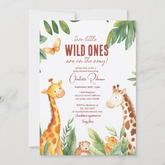 Safari en tweeling baby Schattige Baby shower Kaart (Voorkant)