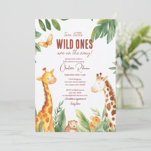 Safari en tweeling baby Schattige Baby shower Kaart (Staand voorkant)