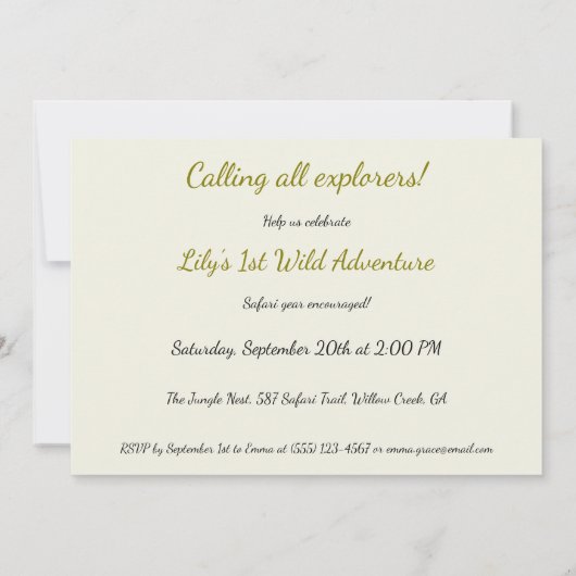 Safari Explorer Girl - 1e verjaardagsfeestje Kaart (Achterkant)
