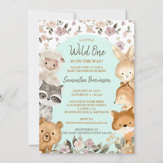 Safari Farm Animal Bear Fox Rabbit Raccoon blue Kaart (Voorkant)