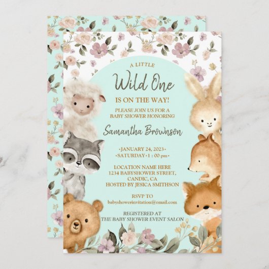 Safari Farm Animal Bear Fox Rabbit Raccoon blue Kaart (Voorkant / Achterkant)