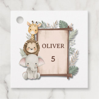 Safari Favor Tags, Olivers 5e verjaardagscadeautag Bedankjes Labels