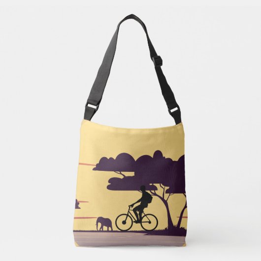 Safari fietstocht bij zonsondergang - fietser en o crossbody tas (Voorkant)