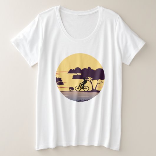 Safari fietstocht bij zonsondergang - fietser en o grote maat t-shirt (Design voorkant)
