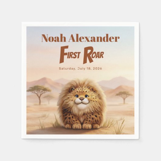 Safari First Roar Fluffy Leopard Birthday Party Servet (Voorkant)