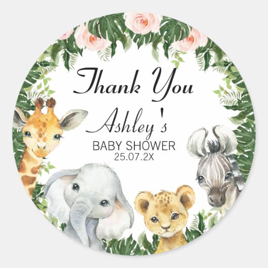 Safari Floral Foliage Baby shower Favor Sticker (Voorkant)