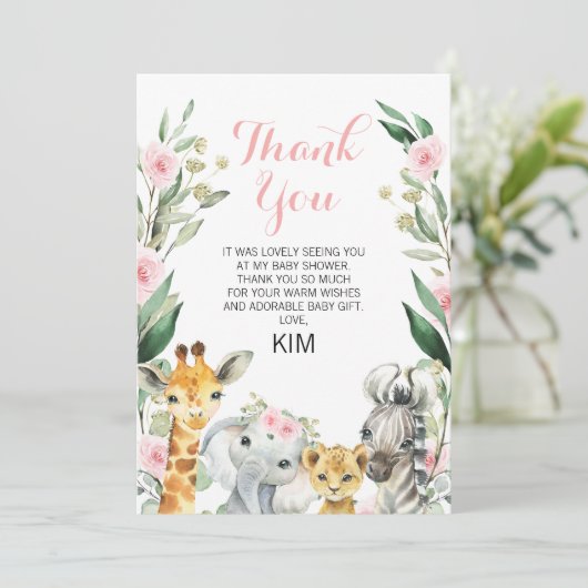 Safari Floral Wreath Baby shower Hartelijk dank Kaart (Staand voorkant)